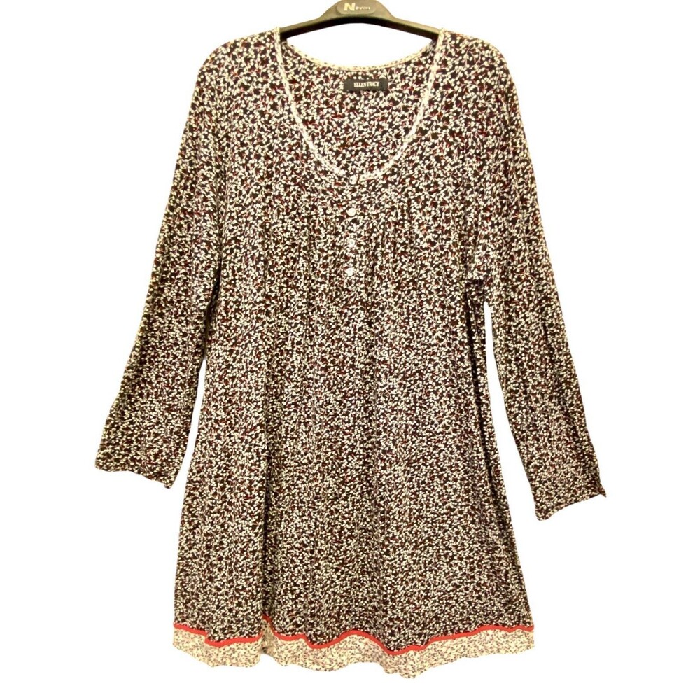 Ellen Tracy Peasant Gown XL Navy Blue Ditsy Floral TRIM Girly Romance Ballet XL